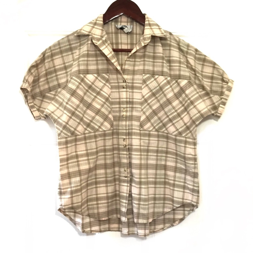 Vintage Evan Picone Petite Sport capped sleeve plaid shirt